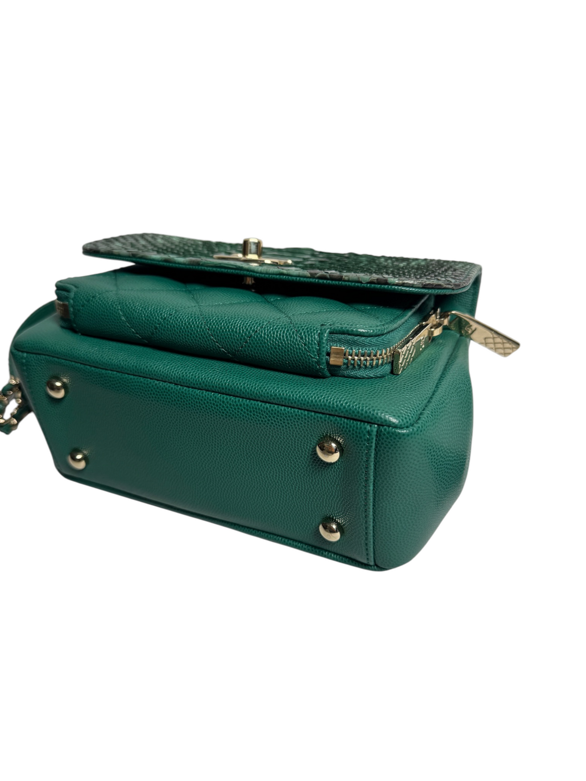 Chanel Business Affinity Green Python and Caviar Top Handle Flap T9245