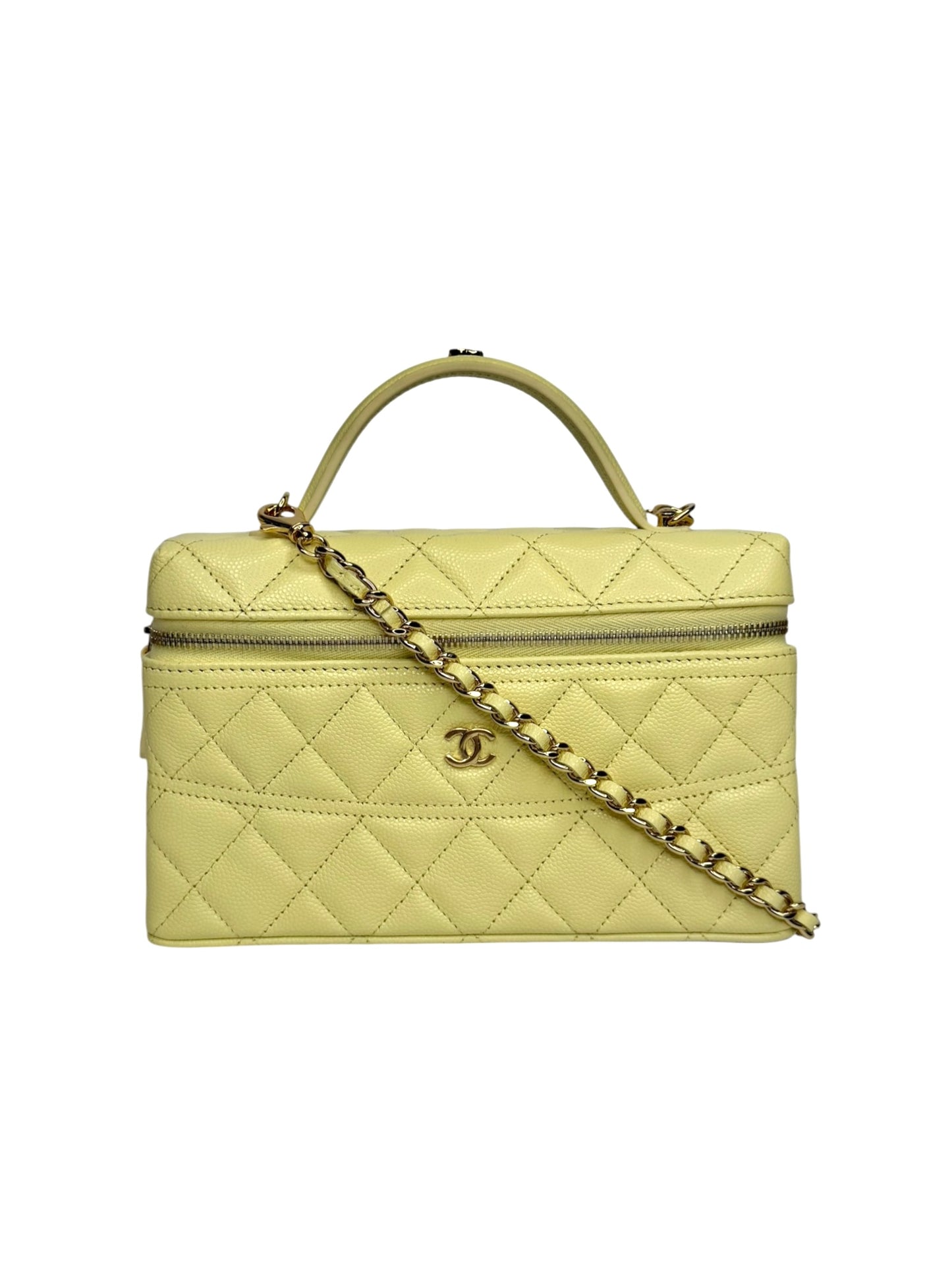 Chanel Light Yellow Caviar Top Handle Slim Vanity T8702
