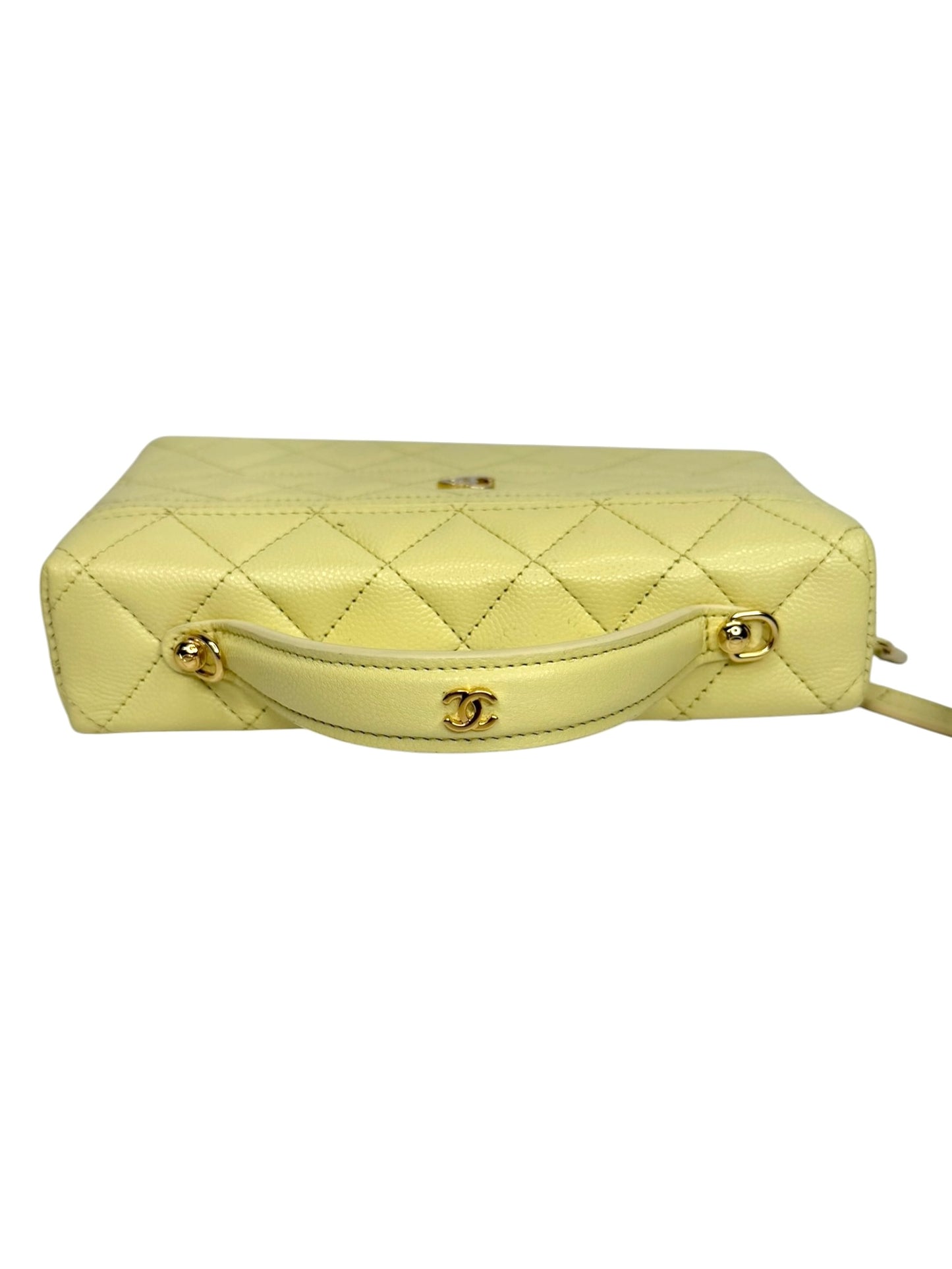 Chanel Light Yellow Caviar Top Handle Slim Vanity T8702