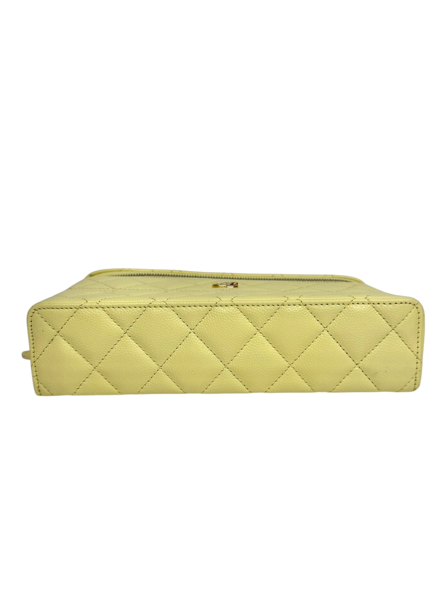 Chanel Light Yellow Caviar Top Handle Slim Vanity T8702