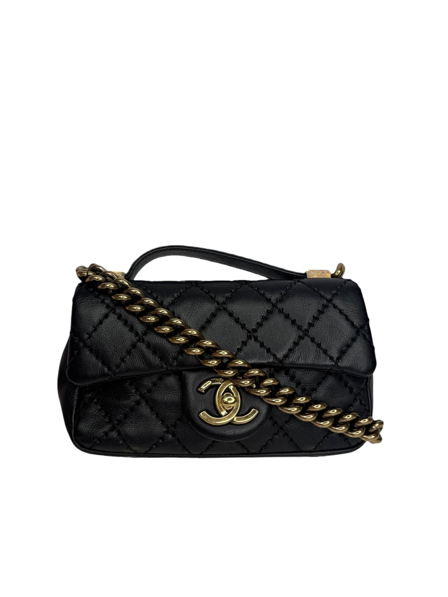 Chanel Black Calfskin Top Handle Mini Flap T8756