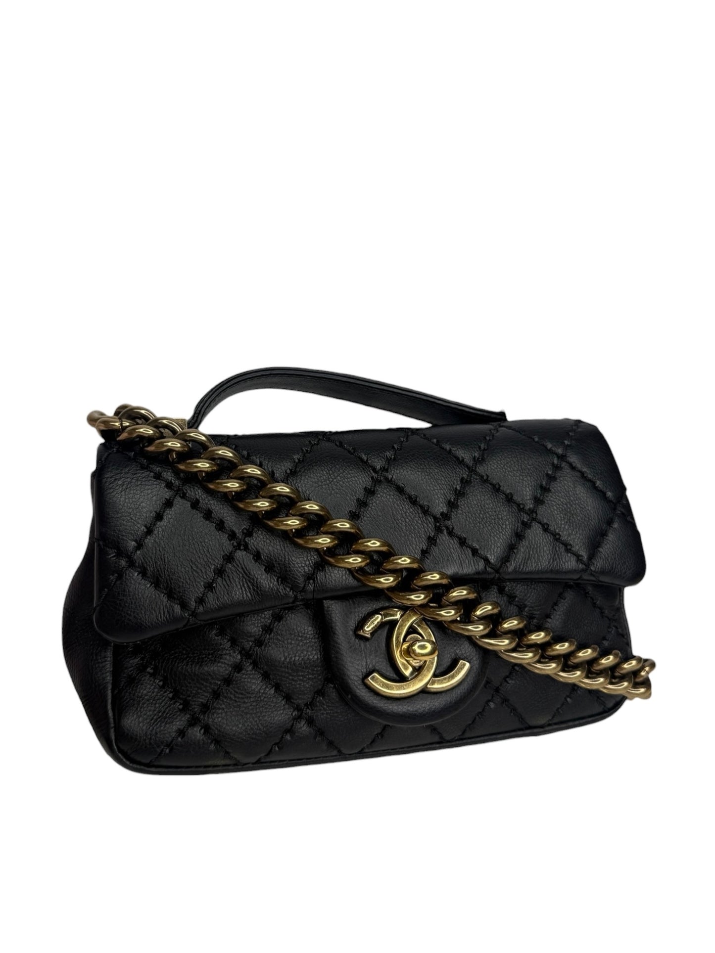 Chanel Black Calfskin Top Handle Mini Flap T8756