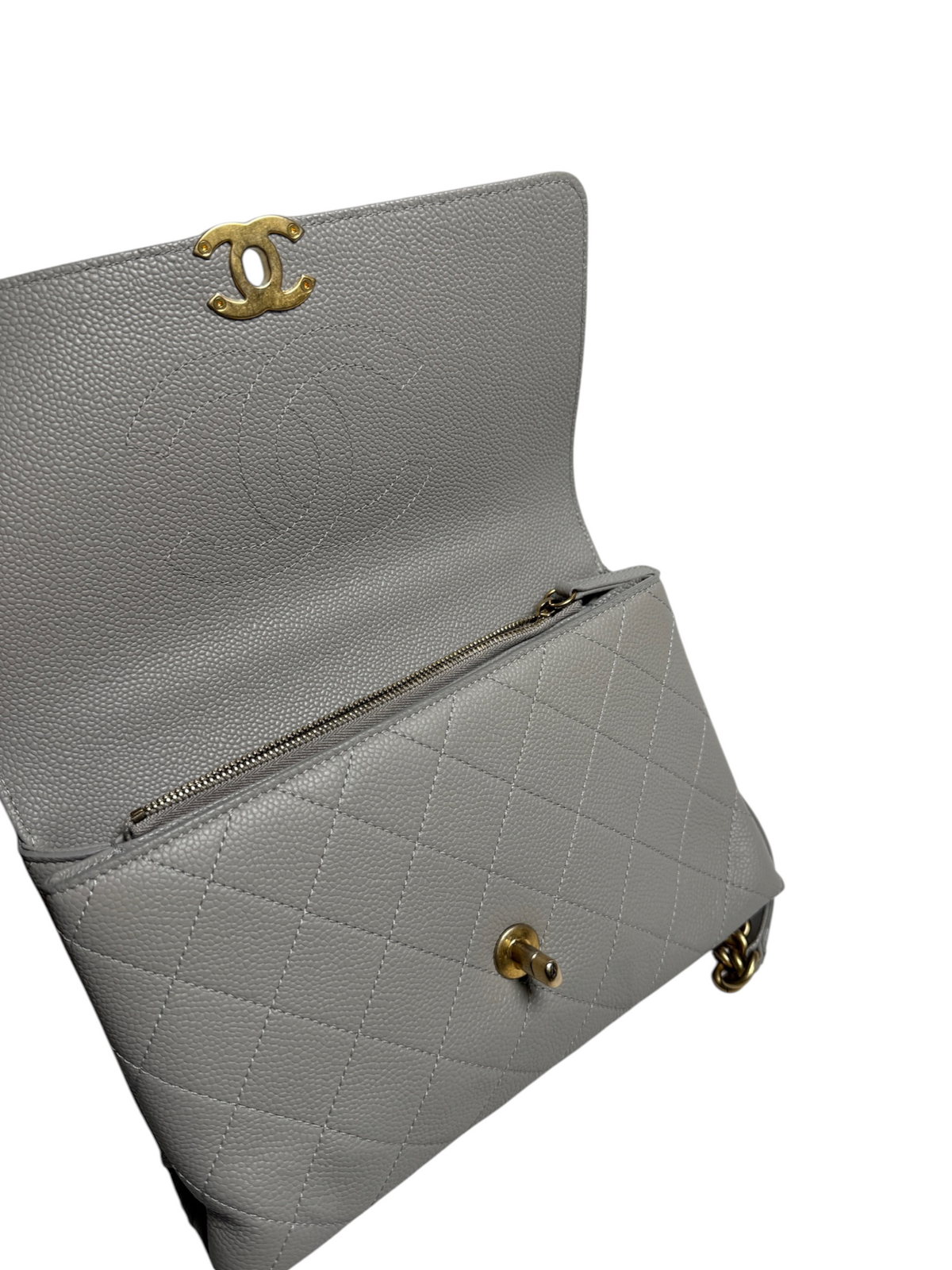 Chanel Gray Caviar Top Handle Flap T9248
