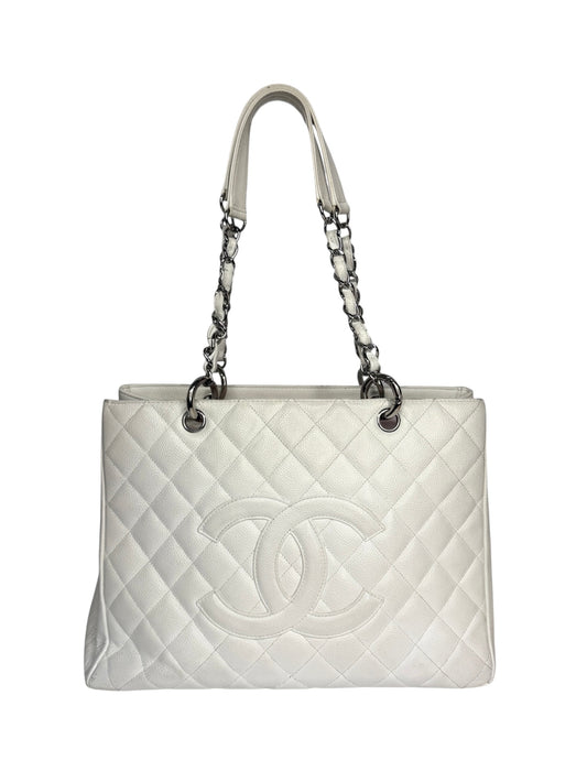 Chanel White Caviar Grand Shopping Tote SHW