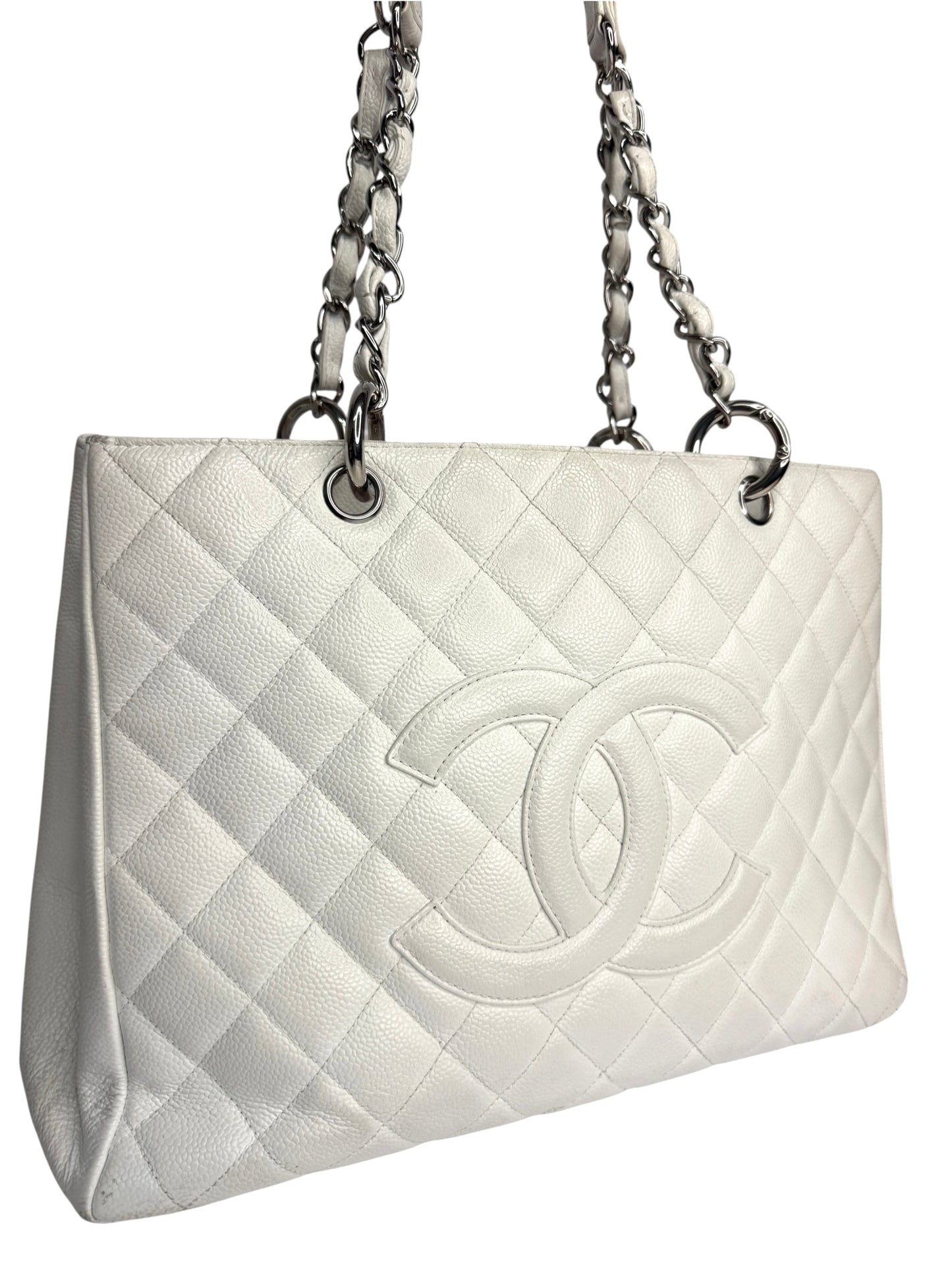 Chanel White Caviar Grand Shopping Tote SHW