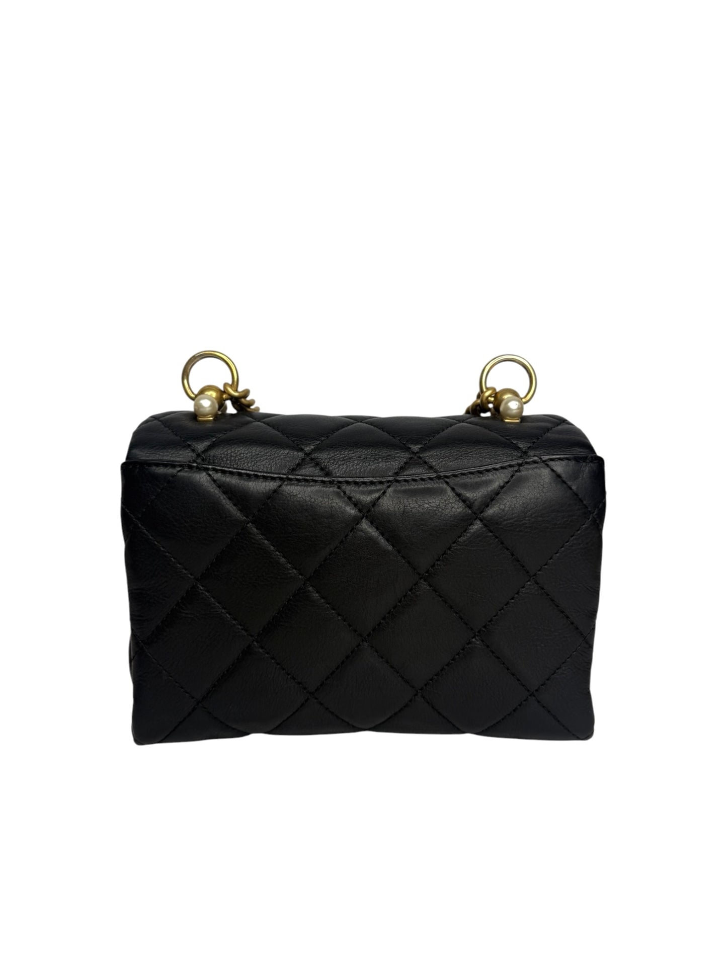 Chanel Small Black Calfskin Pearl Flap T8821