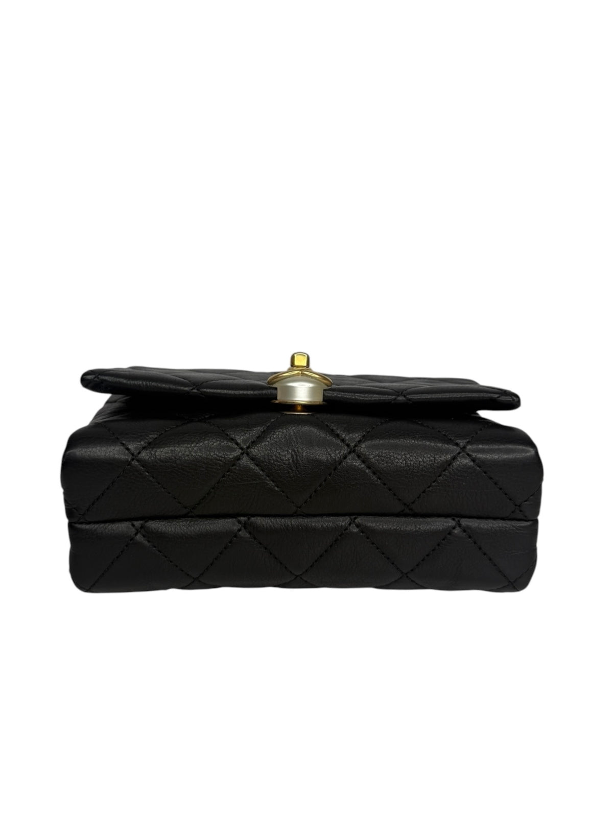 Chanel Small Black Calfskin Pearl Flap T8821