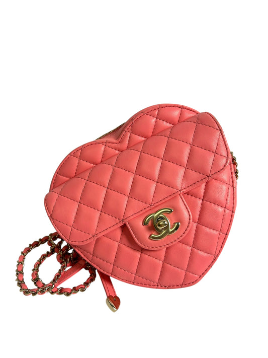 Chanel Pink Quilted Lambskin In Love Heart Crossbody Bag