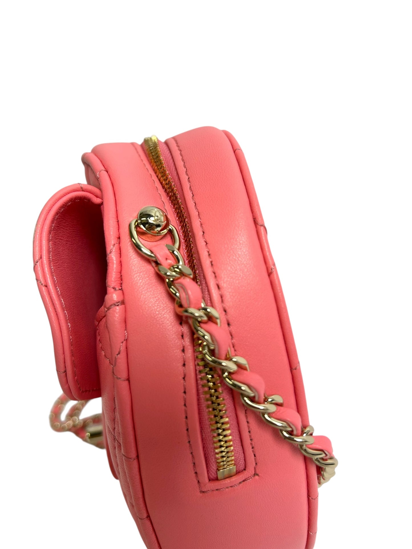 Chanel Pink Quilted Lambskin In Love Heart Crossbody Bag