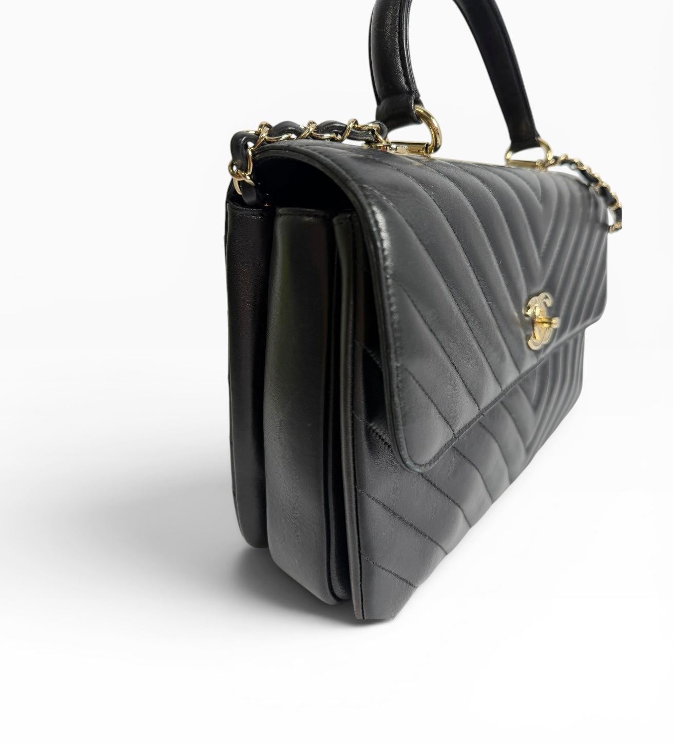 Chanel Trendy CC Top Handle Black Chevron GHW