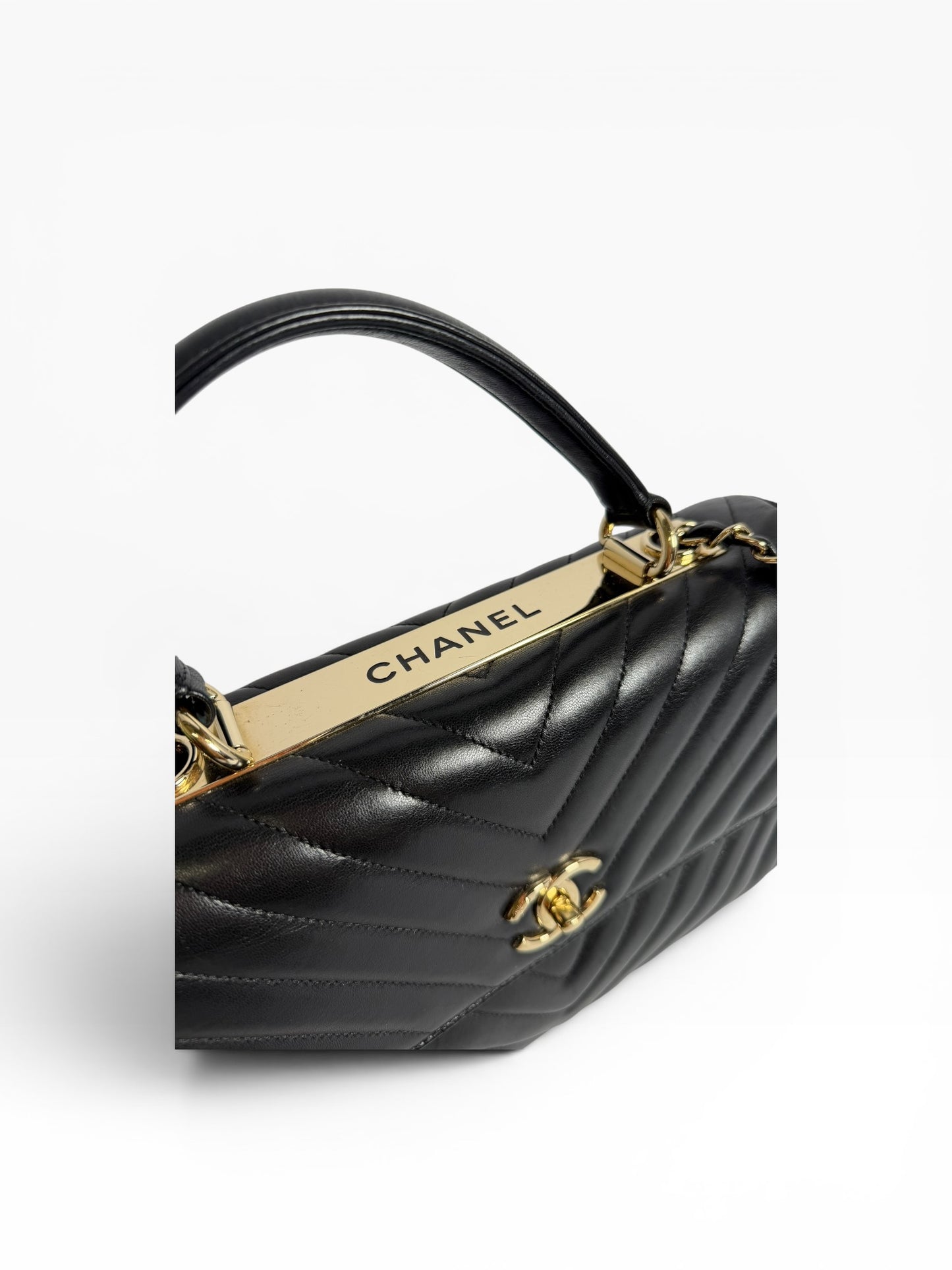 Chanel Trendy CC Top Handle Black Chevron GHW