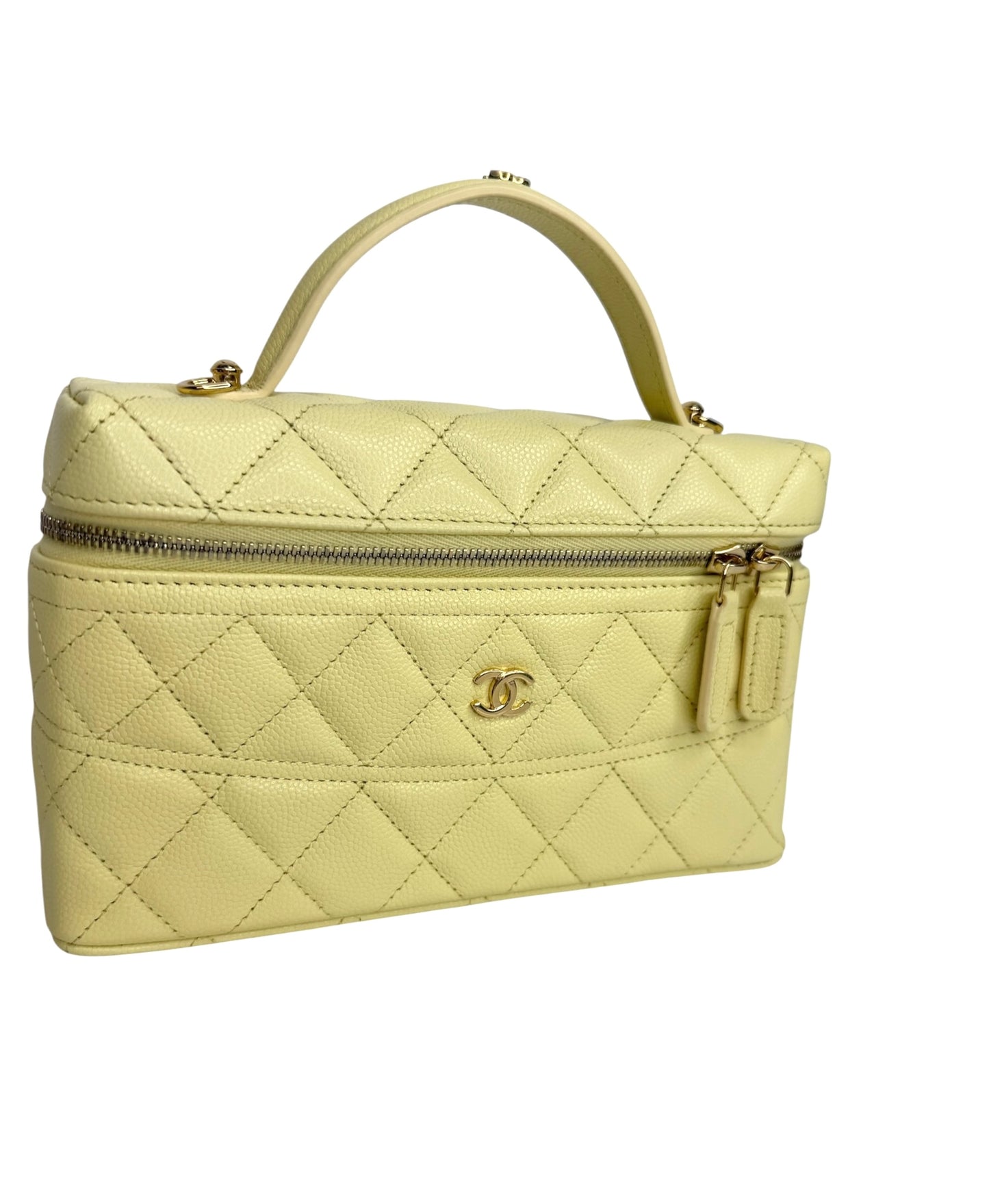 Chanel Light Yellow Caviar Slim Vanity T8749