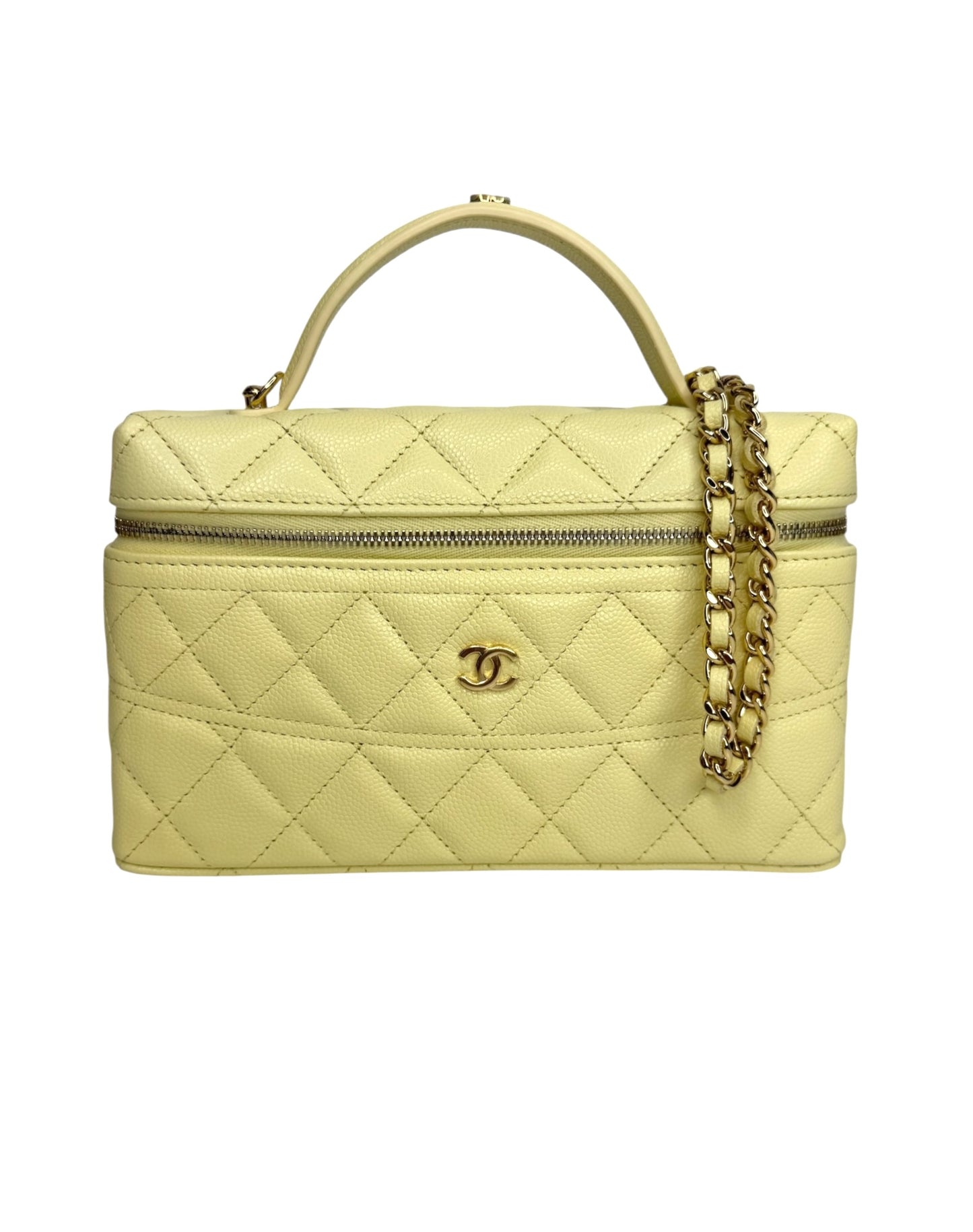 Chanel Light Yellow Caviar Slim Vanity T8749