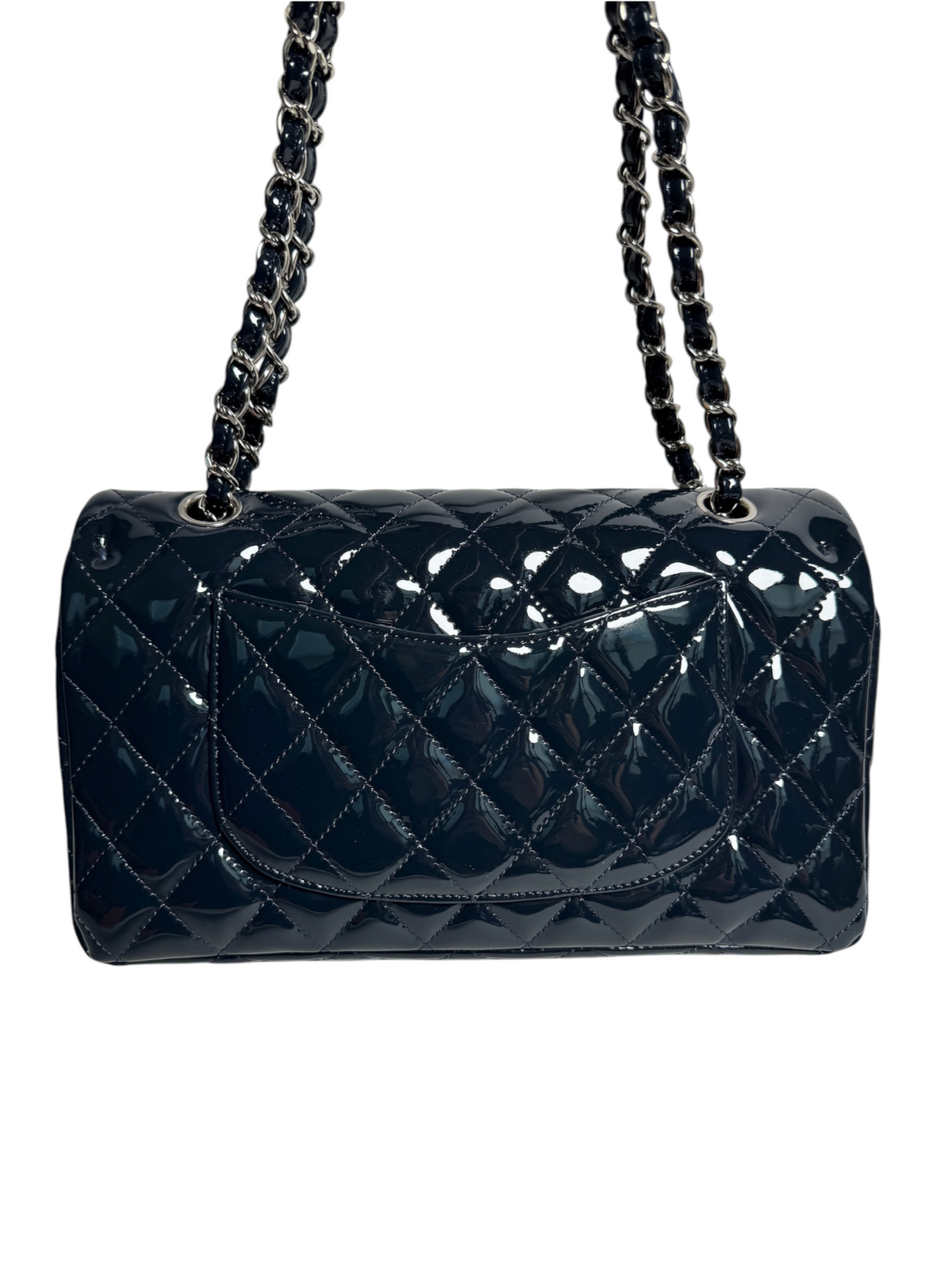 Chanel Patent Navy Classic Double Flap SHW T9252