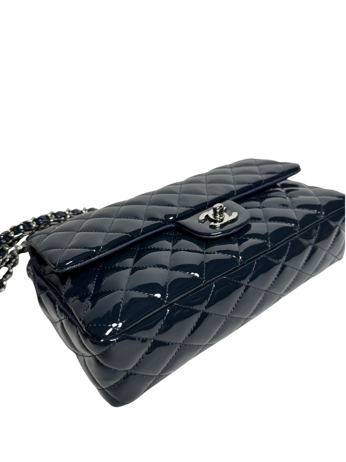 Chanel Patent Navy Classic Double Flap SHW T9252