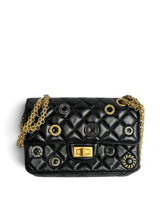 Chanel Reissue 224 Black Calfskin Crystal Charms