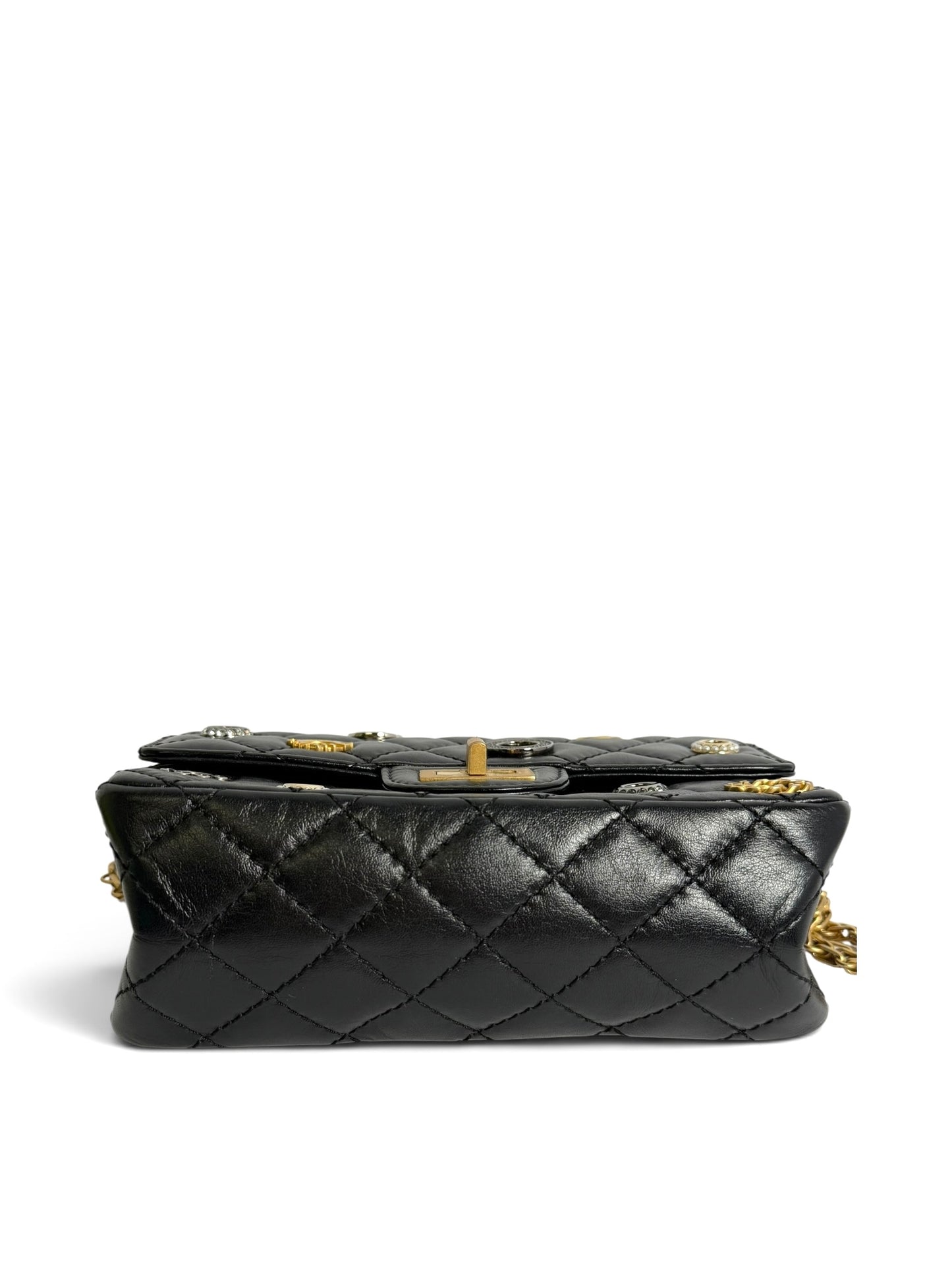 Chanel Reissue 224 Black Calfskin Crystal Charms T7821