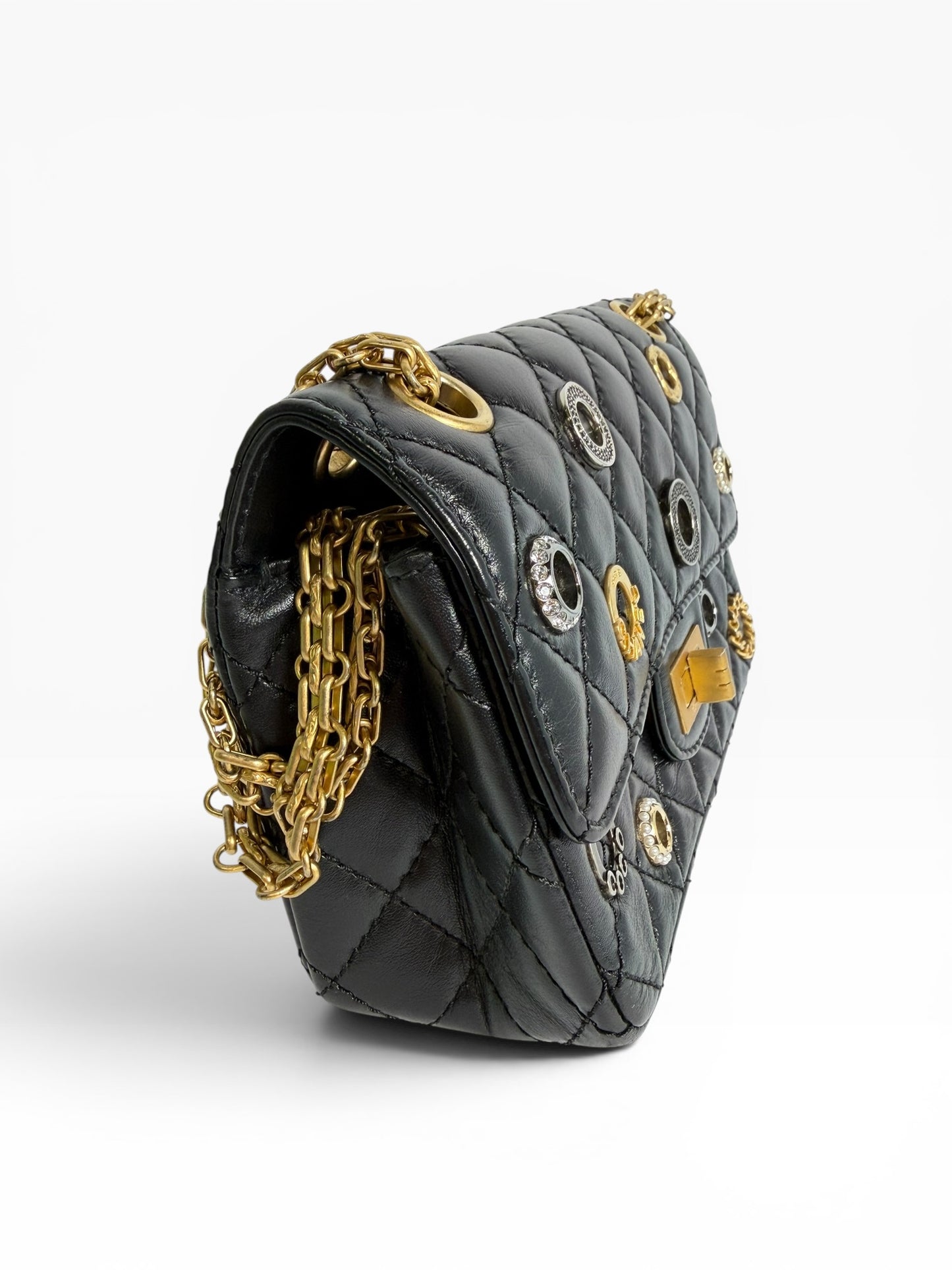 Chanel Reissue 224 Black Calfskin Crystal Charms T7821