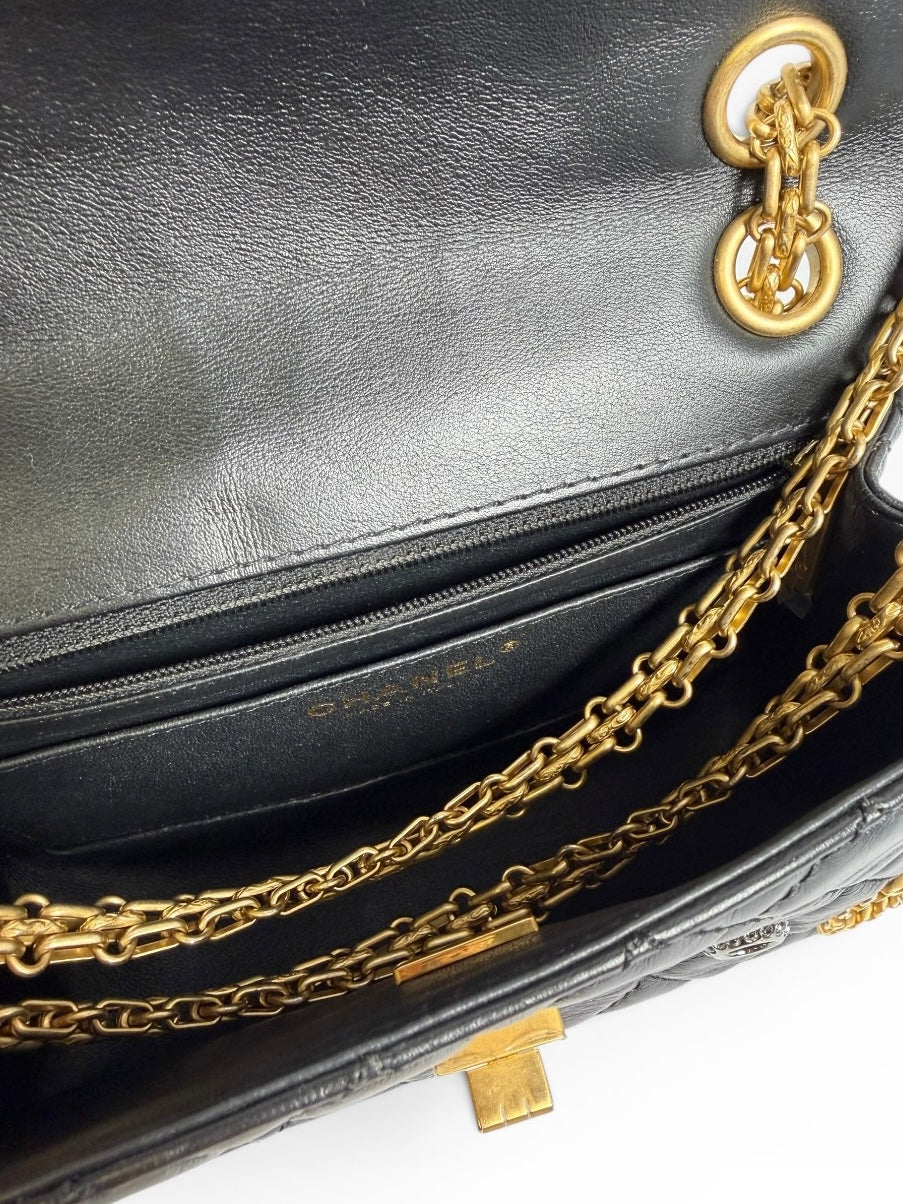 Chanel Reissue 224 Black Calfskin Crystal Charms T7821