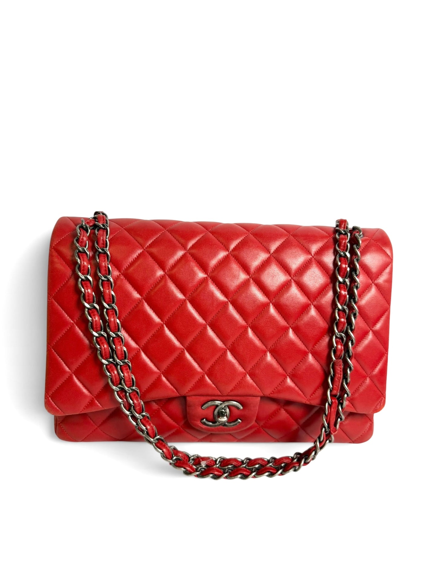 Chanel Maxi Lambskin Classic Double Flap Red RHW
