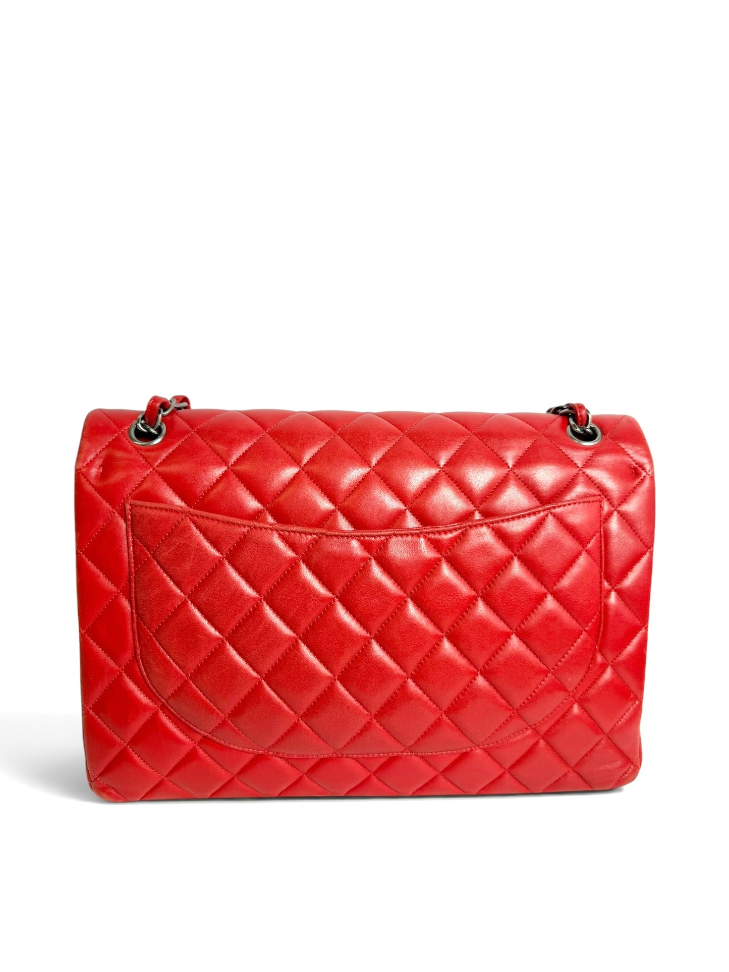 Chanel Maxi Lambskin Classic Double Flap Red RHW