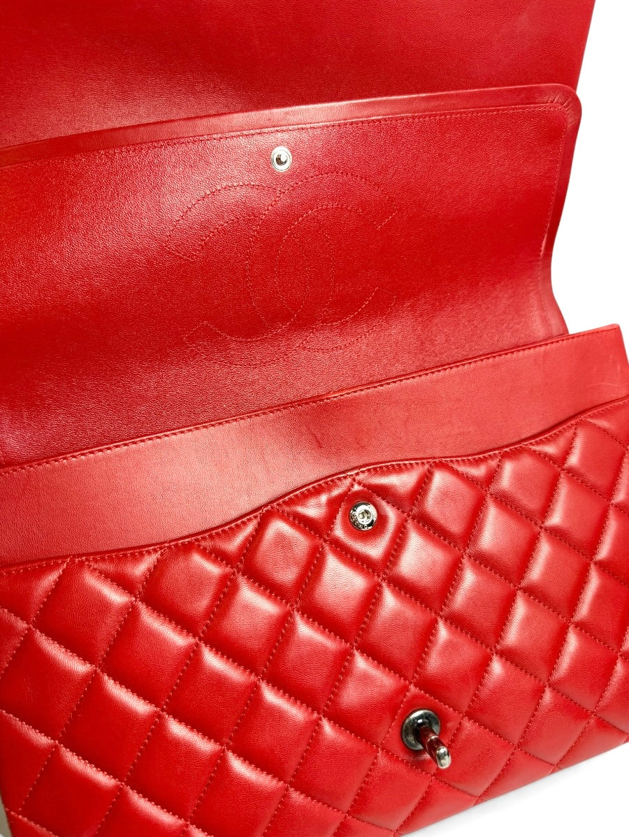 Chanel Maxi Lambskin Classic Double Flap Red RHW