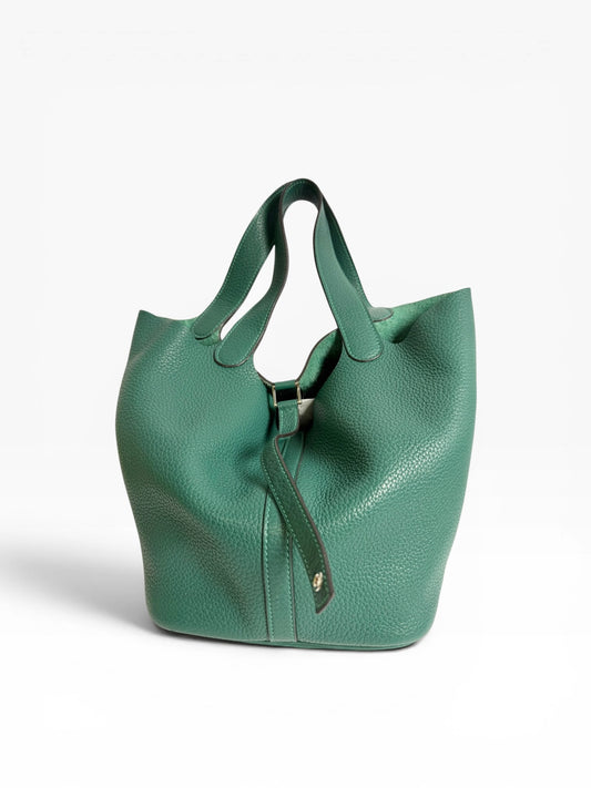Hermes Picotin Taurillon Clemence Leather Handbag Green