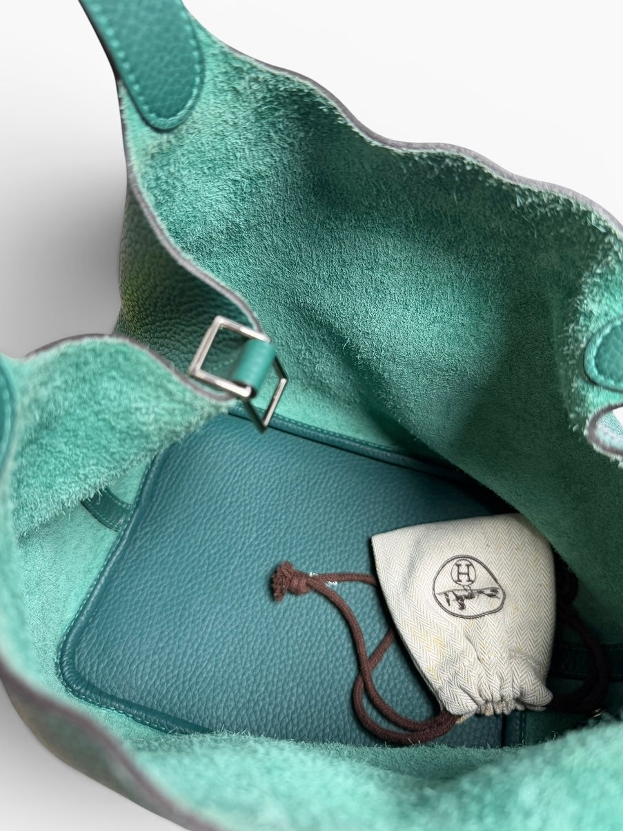Hermes Picotin Taurillon Clemence Leather Handbag Green