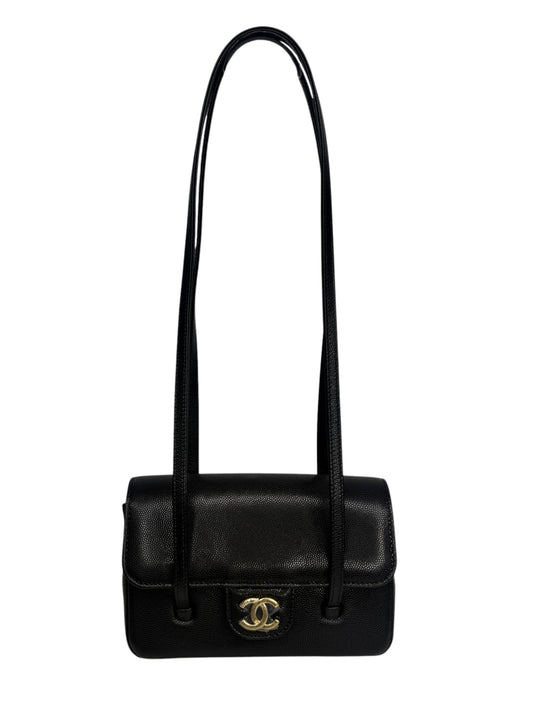 Chanel Shiny Black Caviar Mini Preppy Coco Shoulder Bag T8838