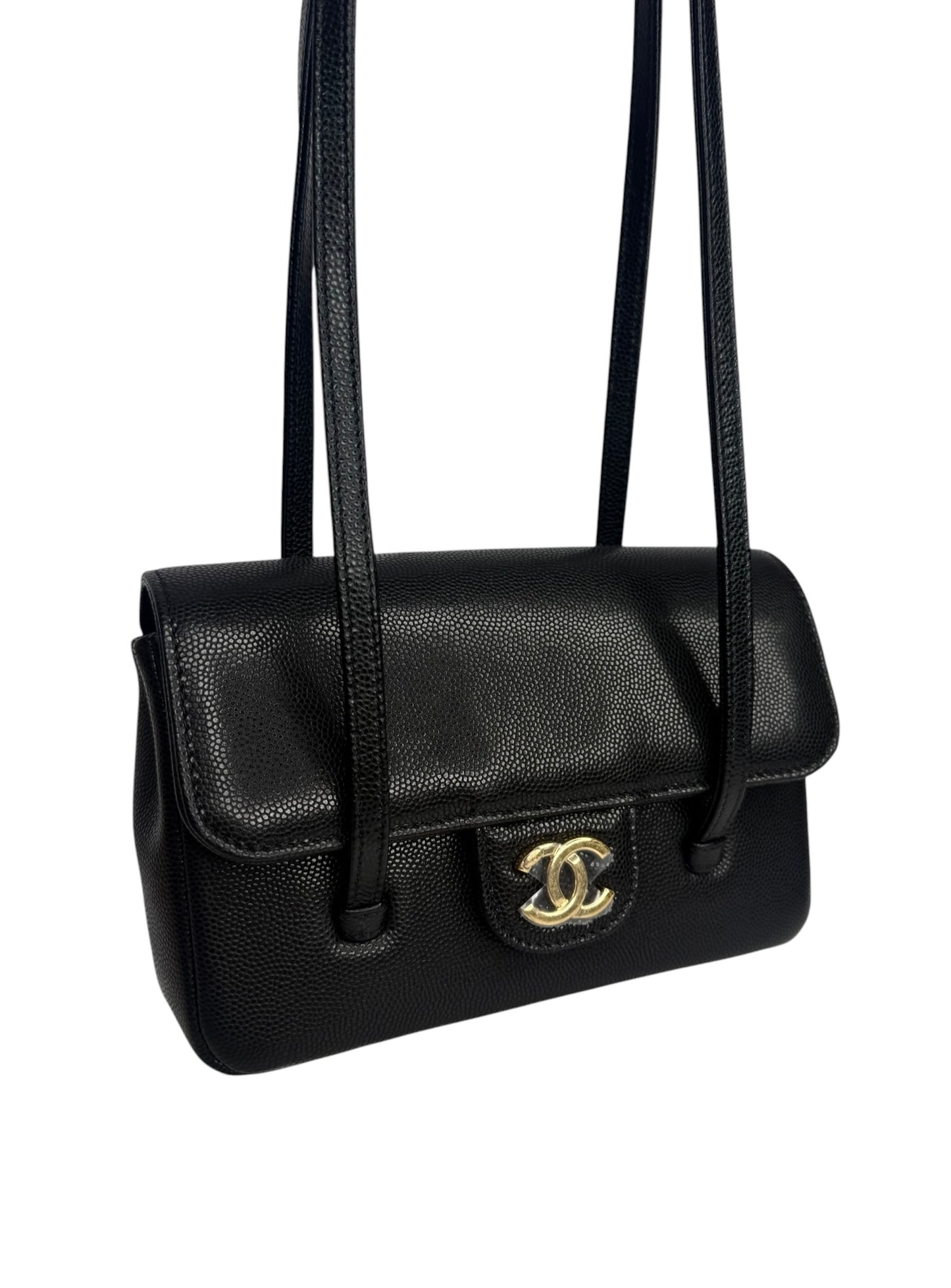 Chanel Shiny Black Caviar Mini Preppy Coco Shoulder Bag T8838