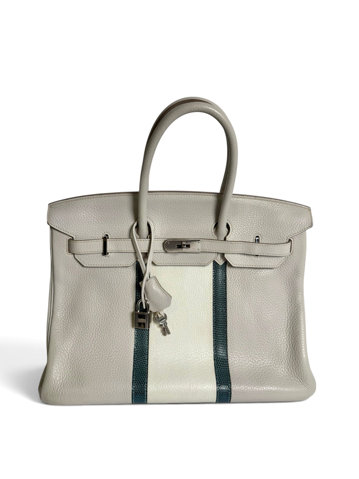 Hermes Clemence Club Birkin 35 With Lizard in Gris Perle/White