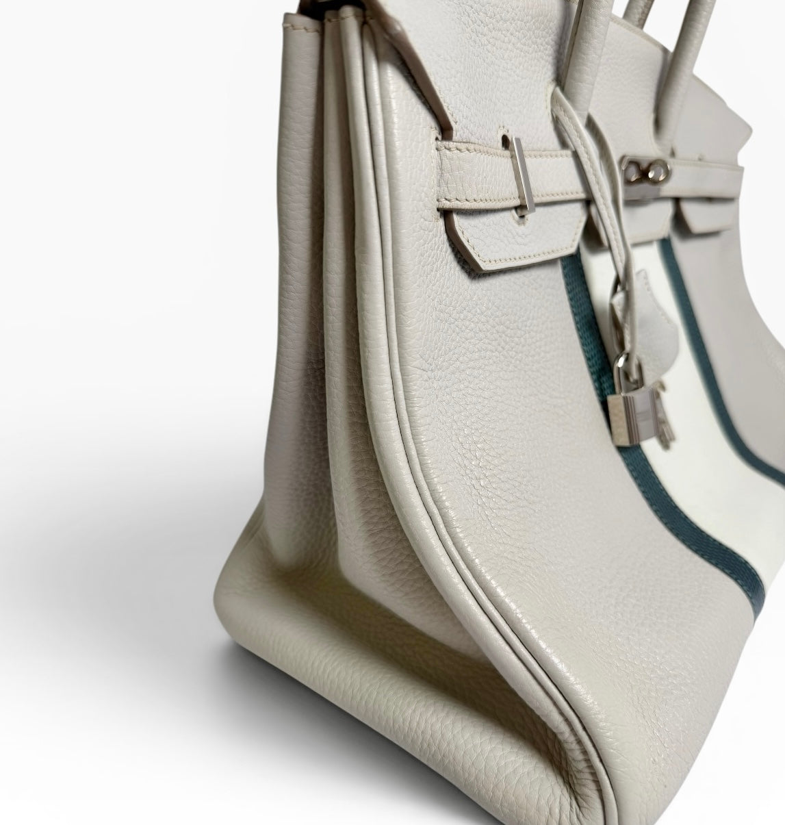 Hermes Clemence Club Birkin 35 With Lizard in Gris Perle/White