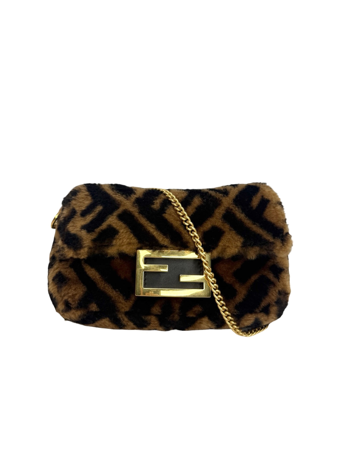 Fendi Mini Zucca Shearling Baguette T8868