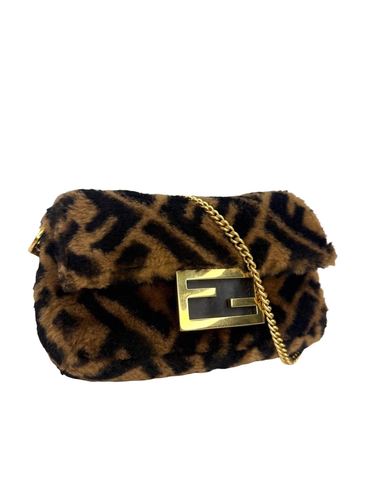 Fendi Mini Zucca Shearling Baguette T8868