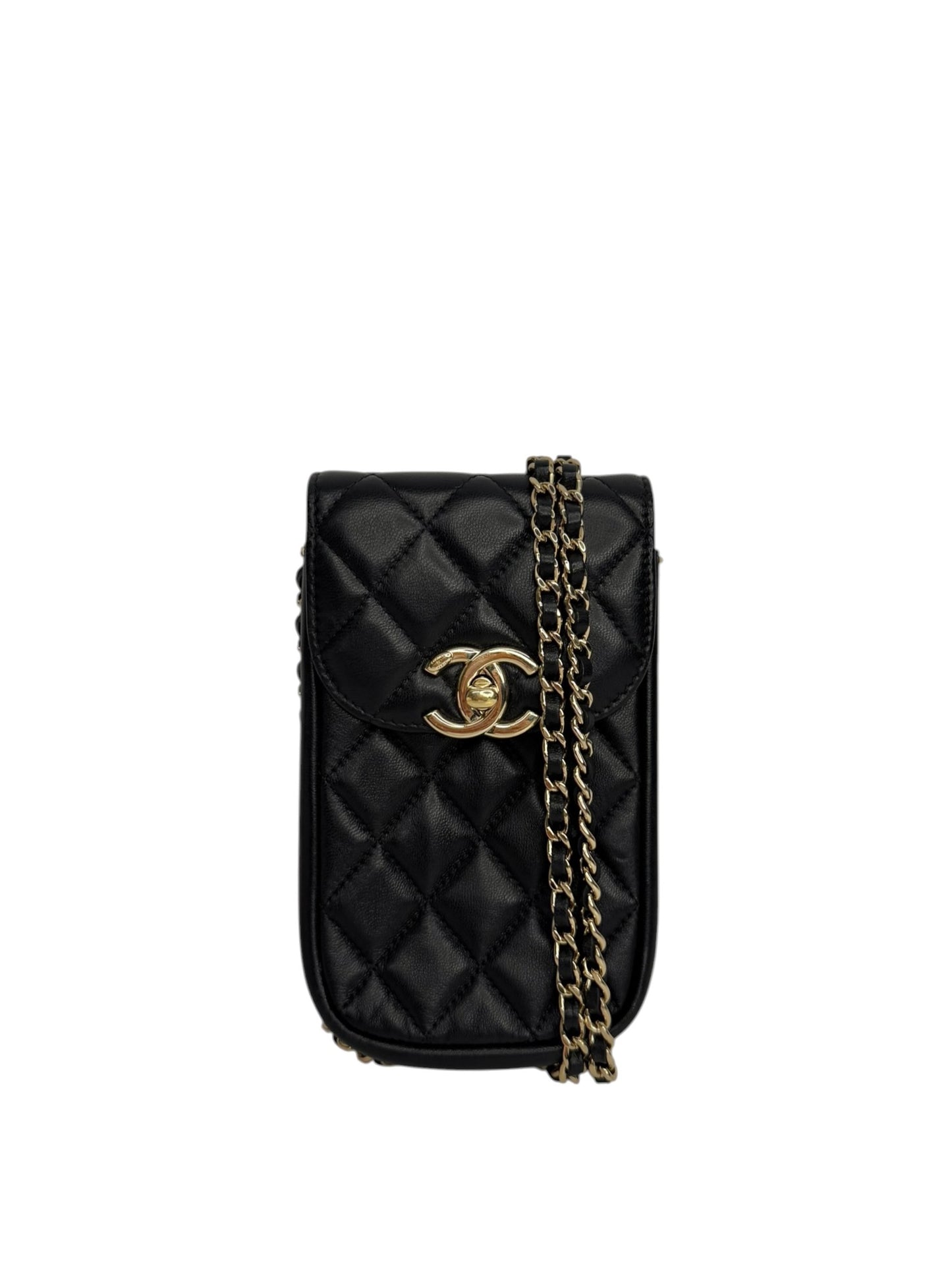 Chanel Black Quilted Lambskin Phone Holder Crossbody T8746