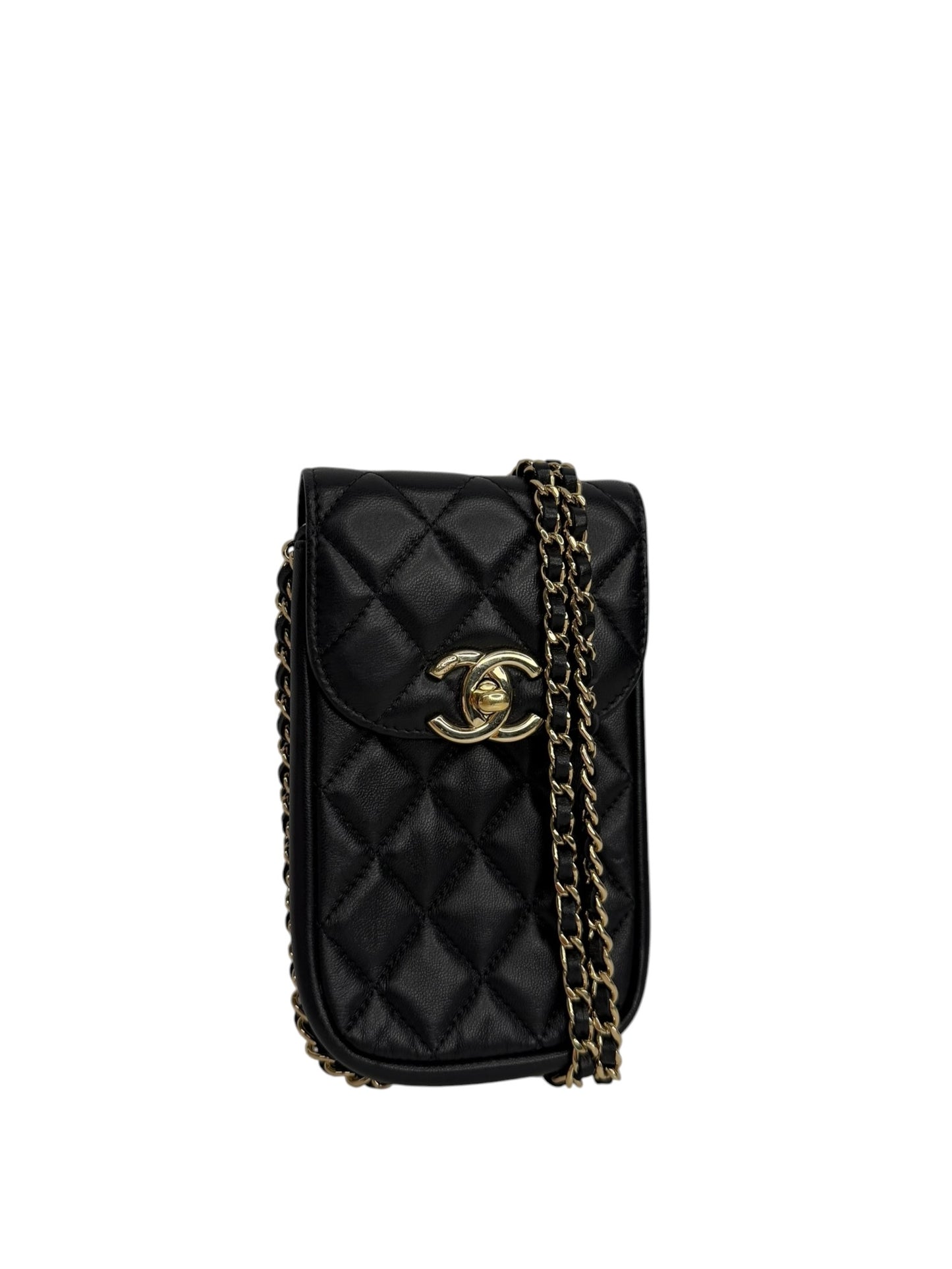 Chanel Black Quilted Lambskin Phone Holder Crossbody T8746