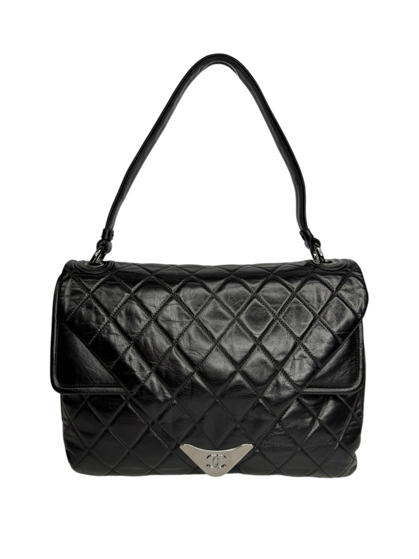 Chanel Black Quilted Aged Calfskin Padded Envelope Flap Bag T8820