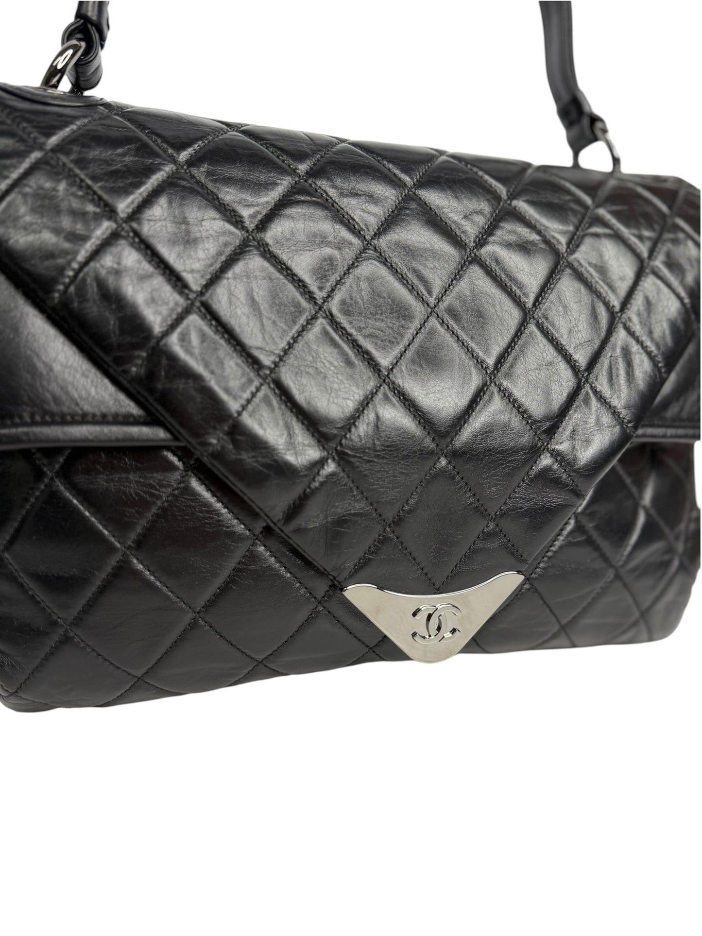 Chanel Black Quilted Aged Calfskin Padded Envelope Flap Bag T8820