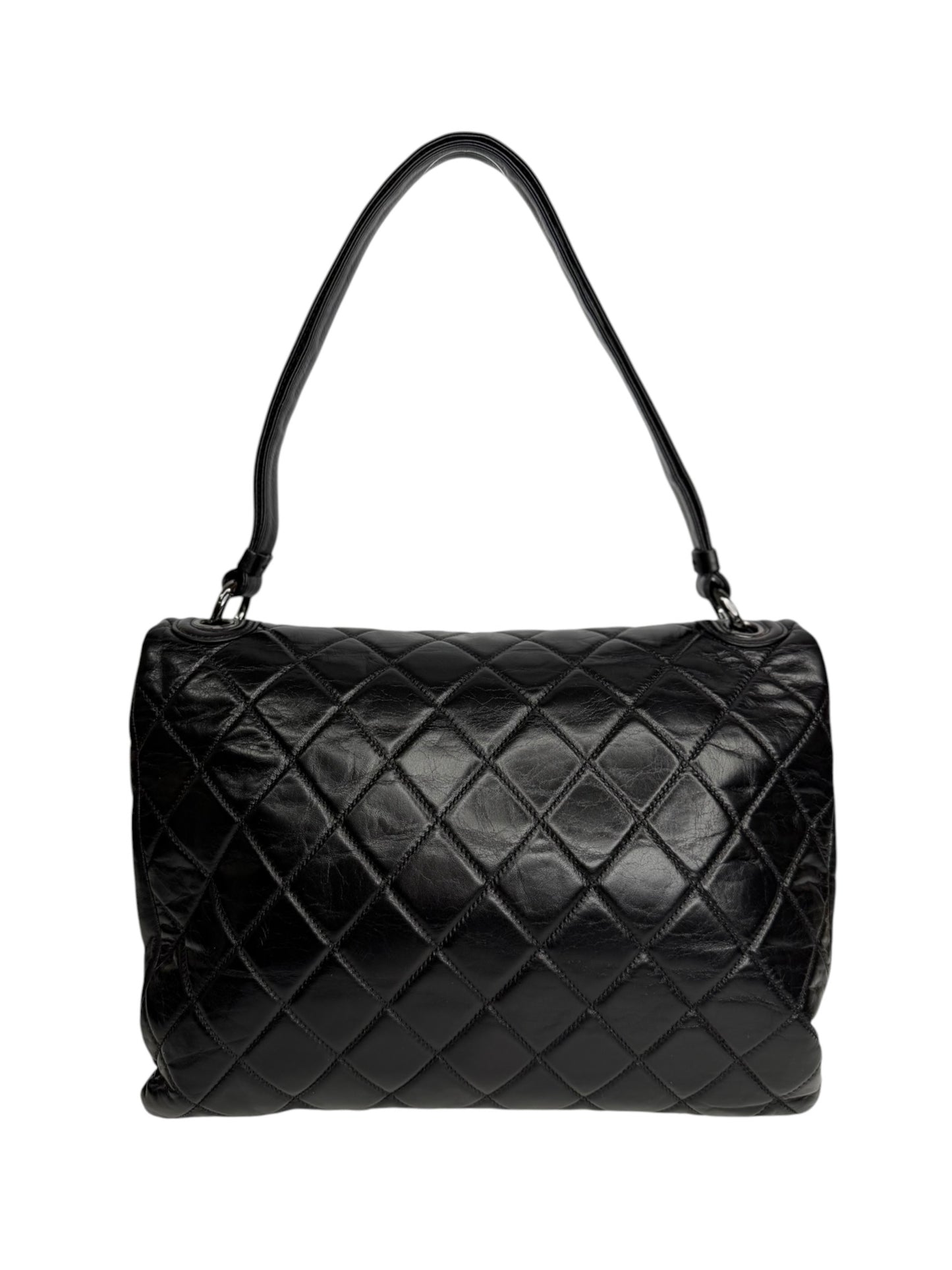 Chanel Black Quilted Aged Calfskin Padded Envelope Flap Bag T8820