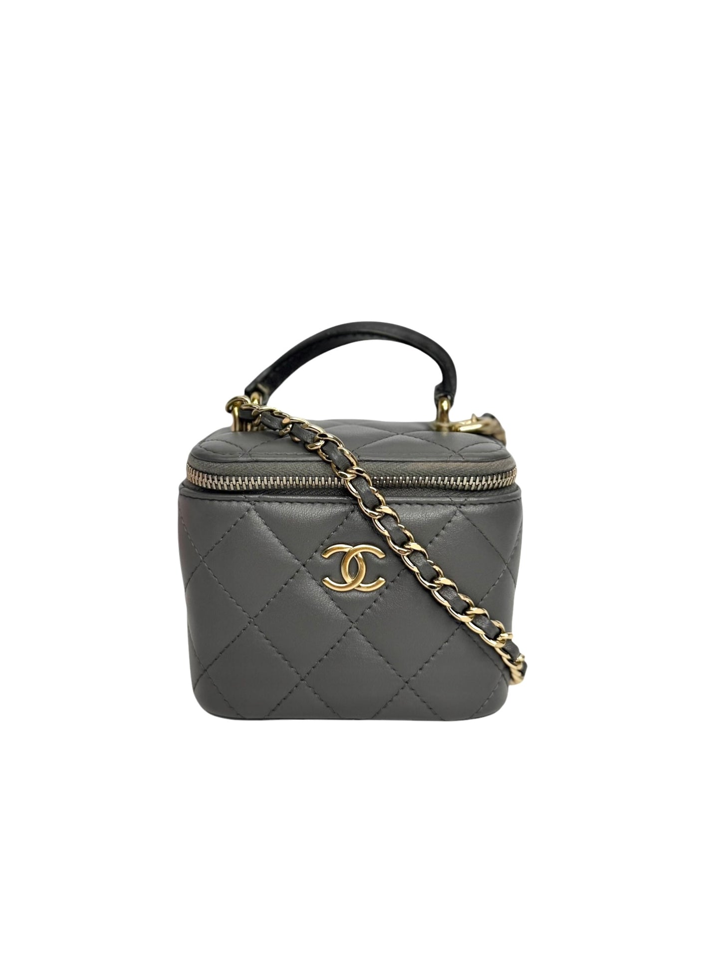 Chanel Grey Lambskin Mini Top Handle Vanity T8740