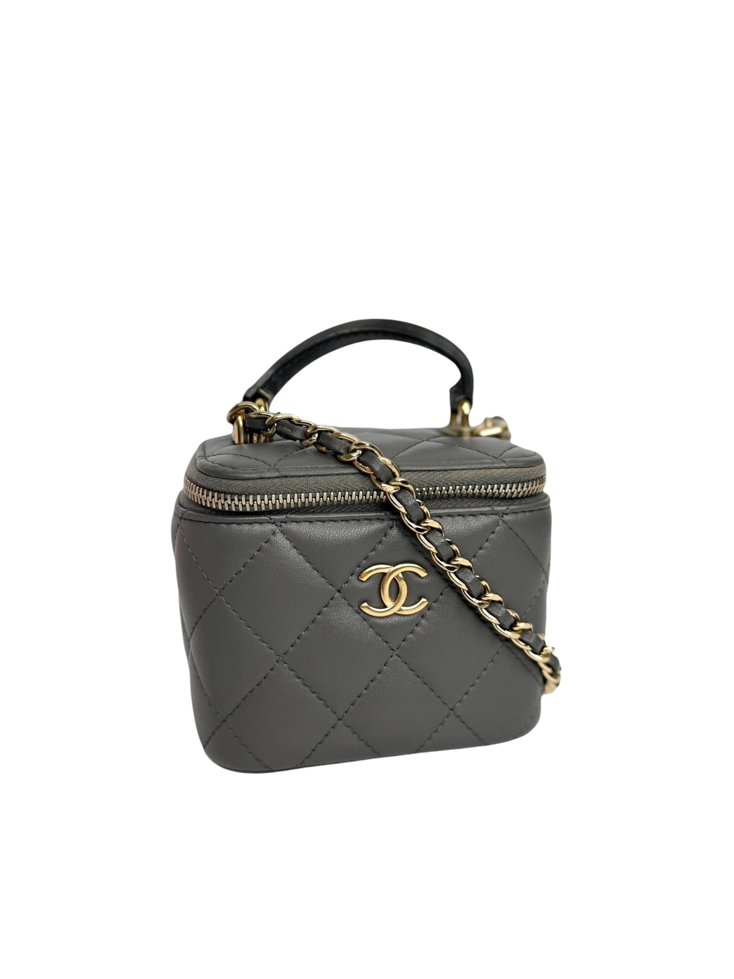 Chanel Grey Lambskin Mini Top Handle Vanity T8740