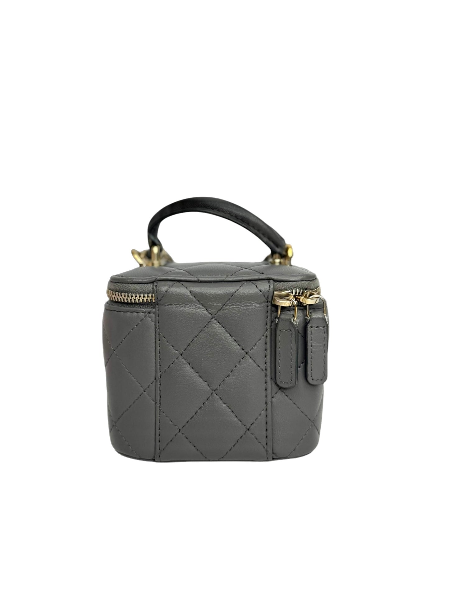 Chanel Grey Lambskin Mini Top Handle Vanity T8740