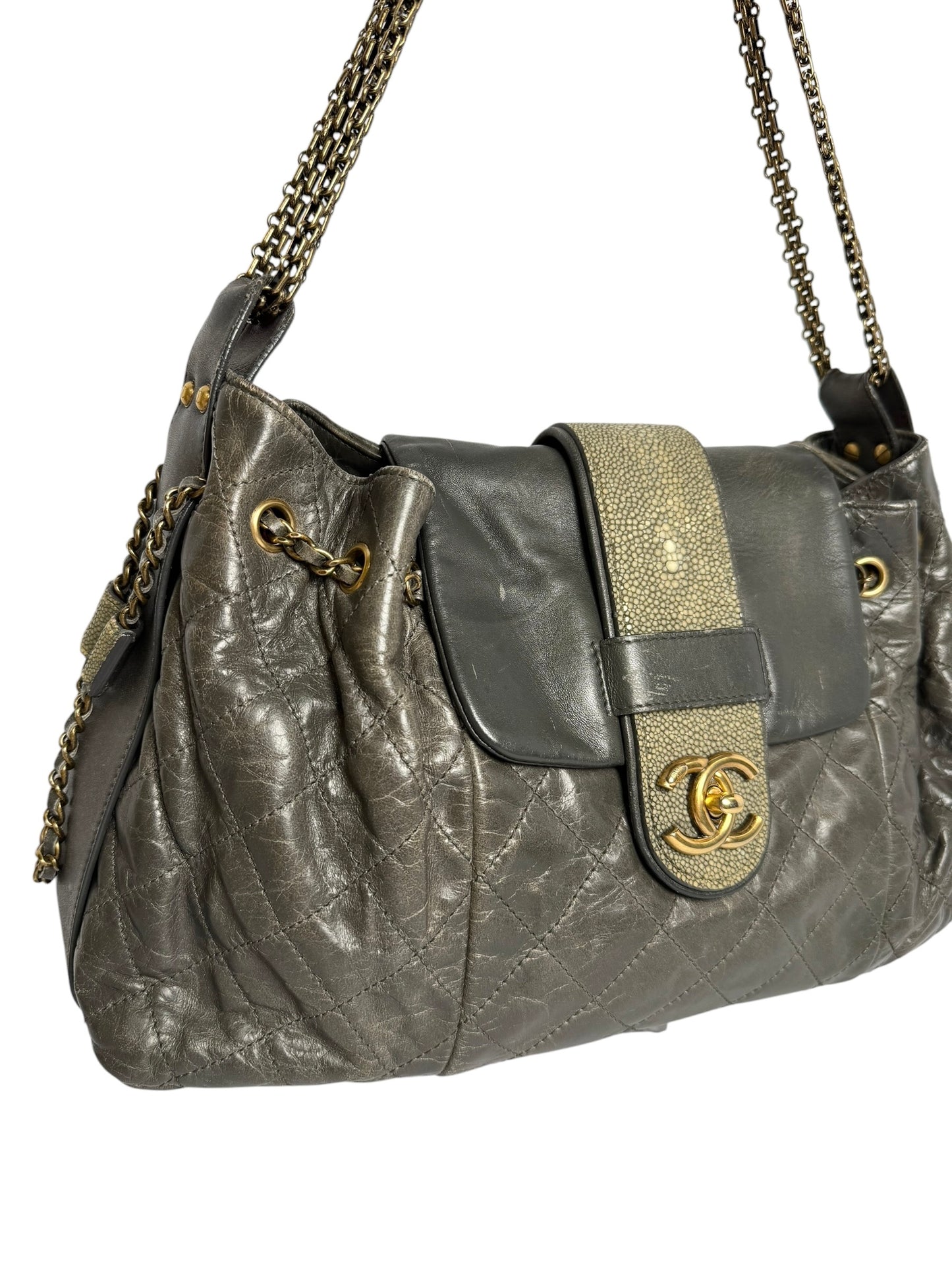 Chanel Bindi CC Galuchat Grey Flap