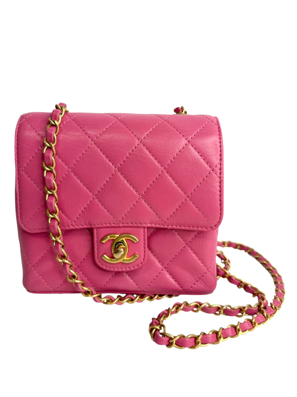 Chanel Pink Quilted Goatskin Square Mini Flap T8808