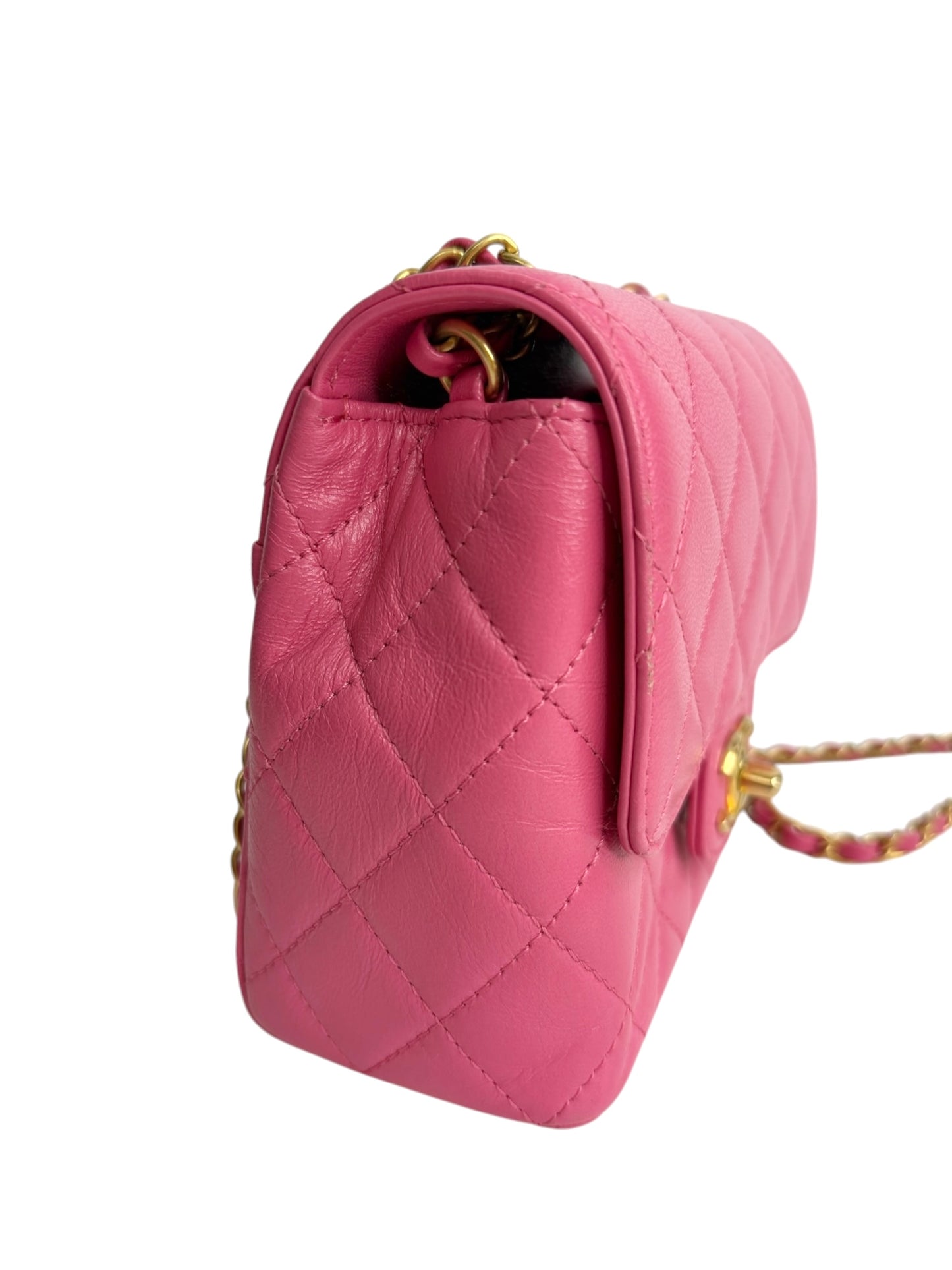 Chanel Pink Quilted Goatskin Square Mini Flap T8808