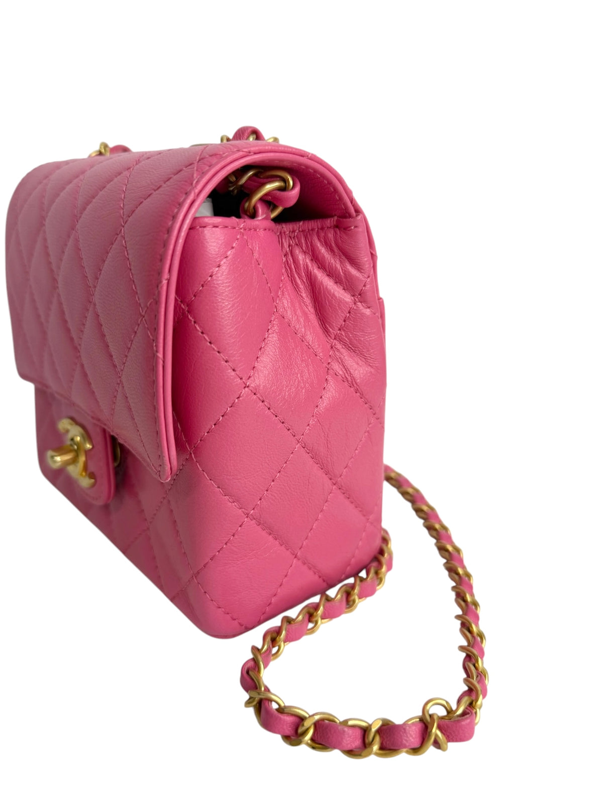 Chanel Pink Quilted Goatskin Square Mini Flap T8808