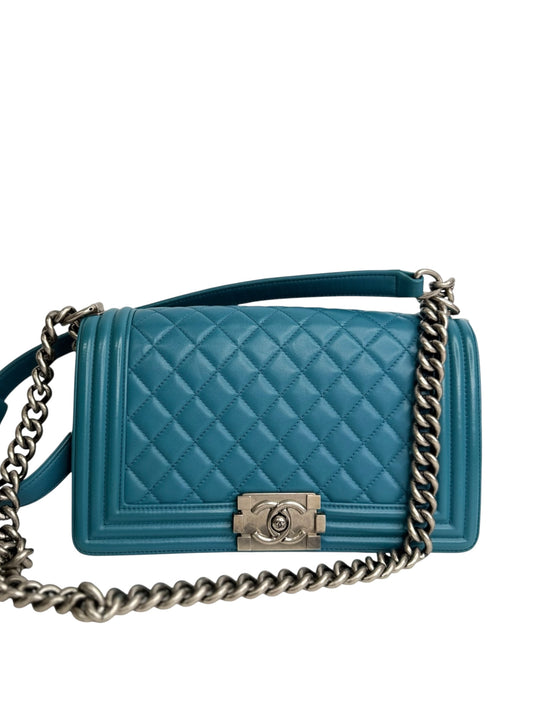 Chanel Blue Quilted Lambskin Medium Boy Bag T8807