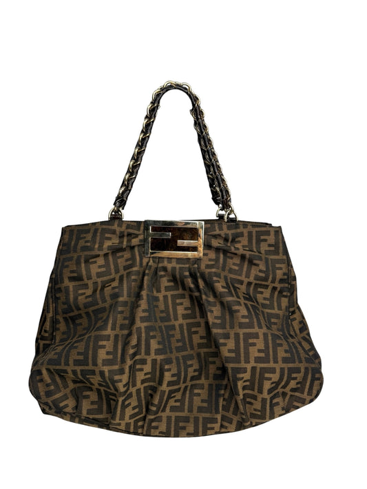 Fendi Brown Zucca Canvas Mia Chain Tote T8855