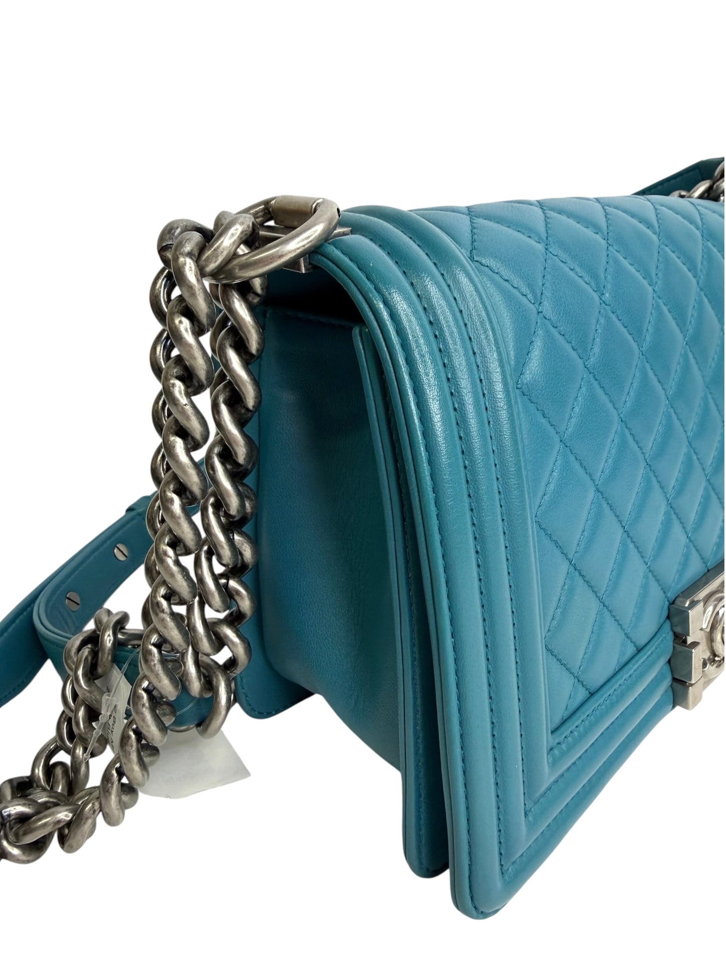 Chanel Blue Quilted Lambskin Medium Boy Bag T8807