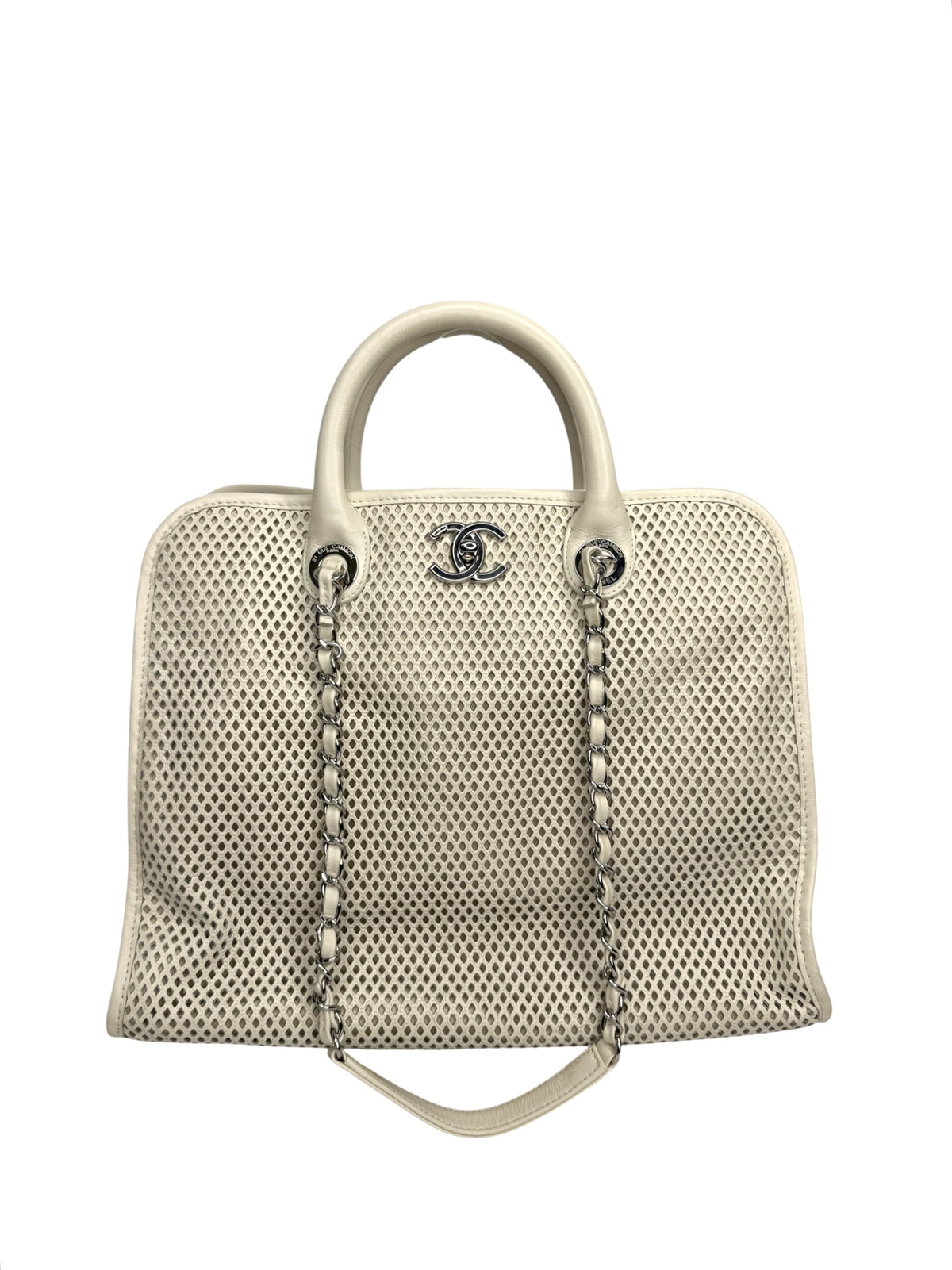 Chanel Ivory Perforated Up In The Air Tote SHW T8996